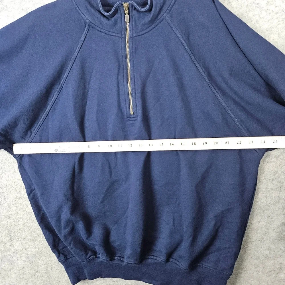 Lands End Unisex Navy Blue Quarter Zip Sweatshirt Size L 100% Cotton Mock Neck